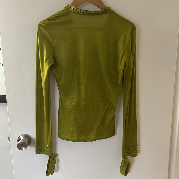 Gucci green vintage long sleeve cotton with gold studs and cuffs, size M - Picture 10 of 10